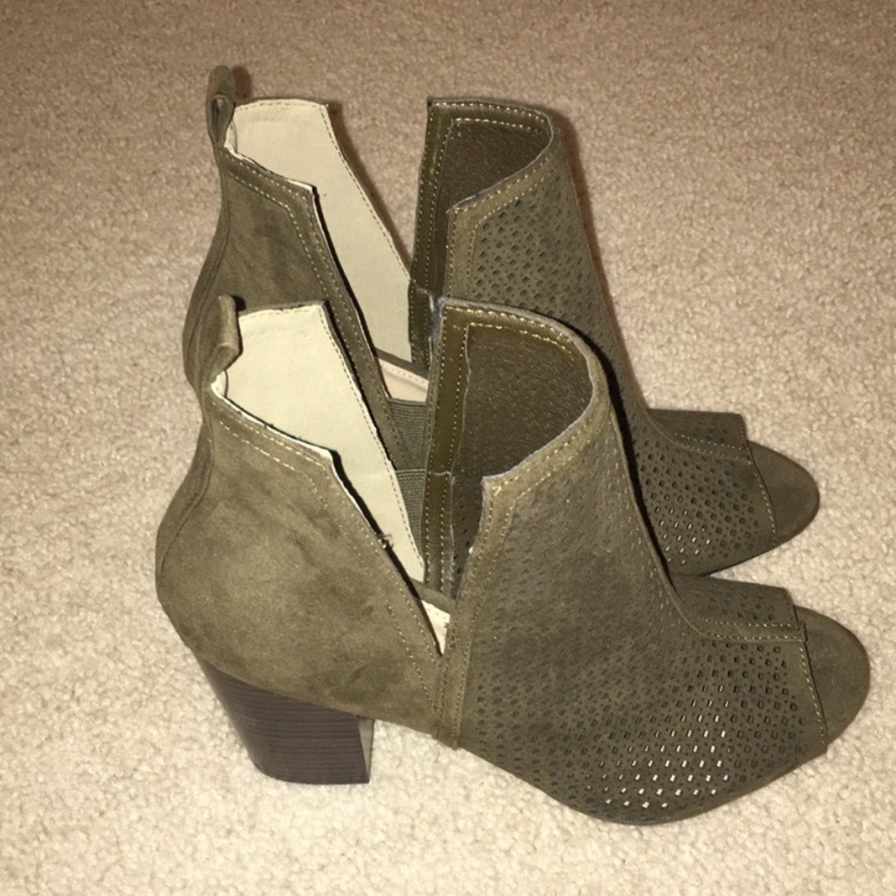 JustFab olive open toe booties